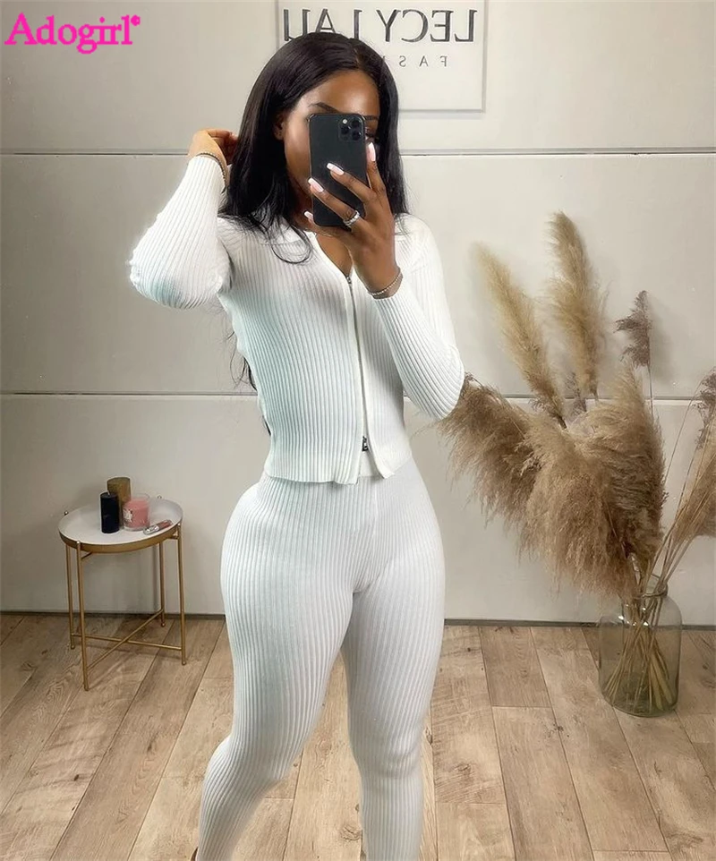 adogirl solid knitted rib piece sets